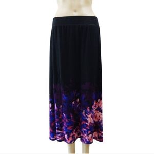 Dana Buchman floral Side Slits Long Slim Maxi Skirt (M) Black EUC
